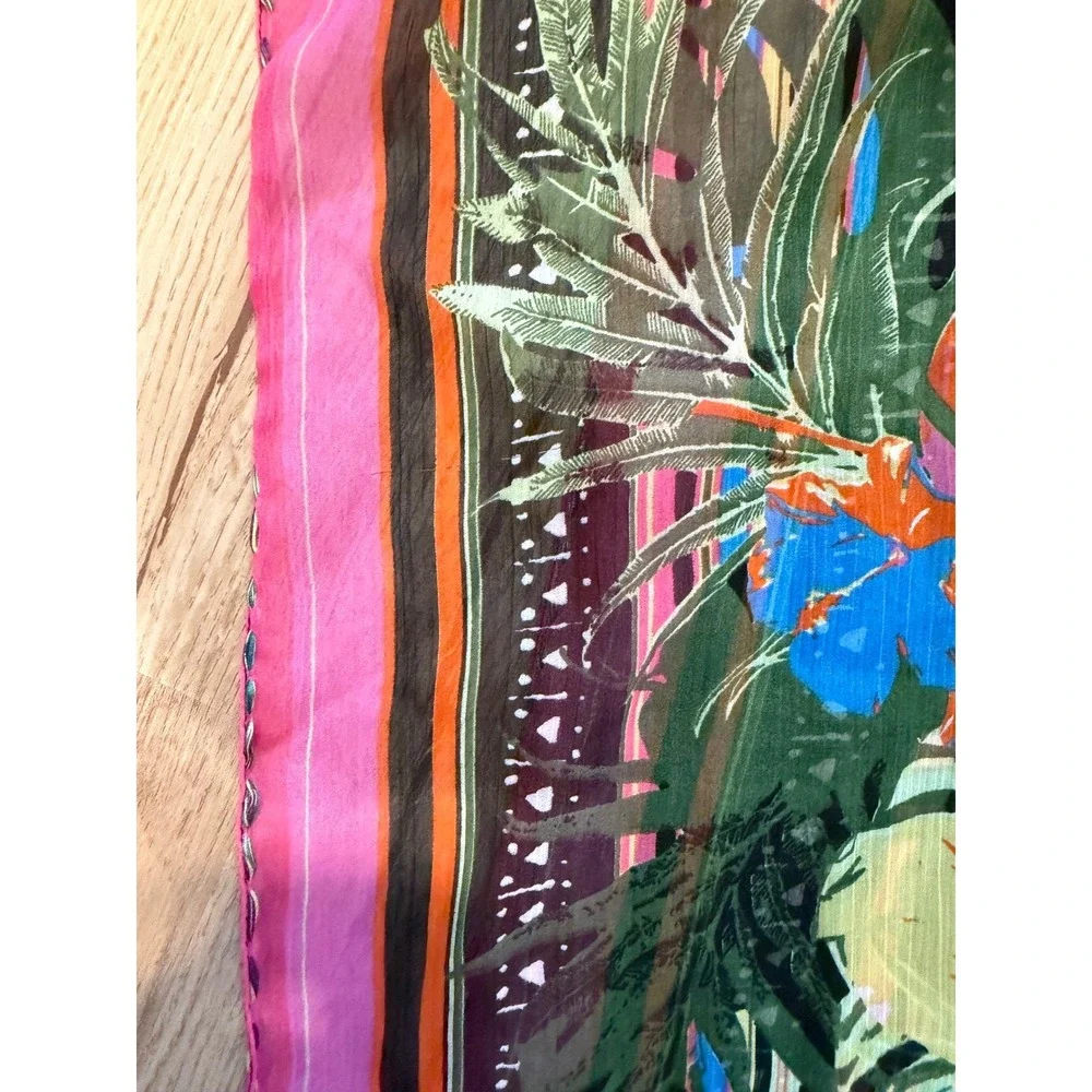 Tropical Floral Hibiscus Monstera Print Lightweight Scarf Wrap Black Multi